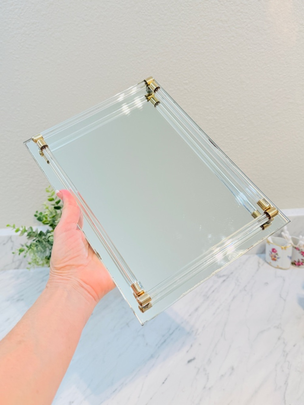 Vintage Modern Glass and Gold Mirrored Vanity Tray - Picture 10 of 14